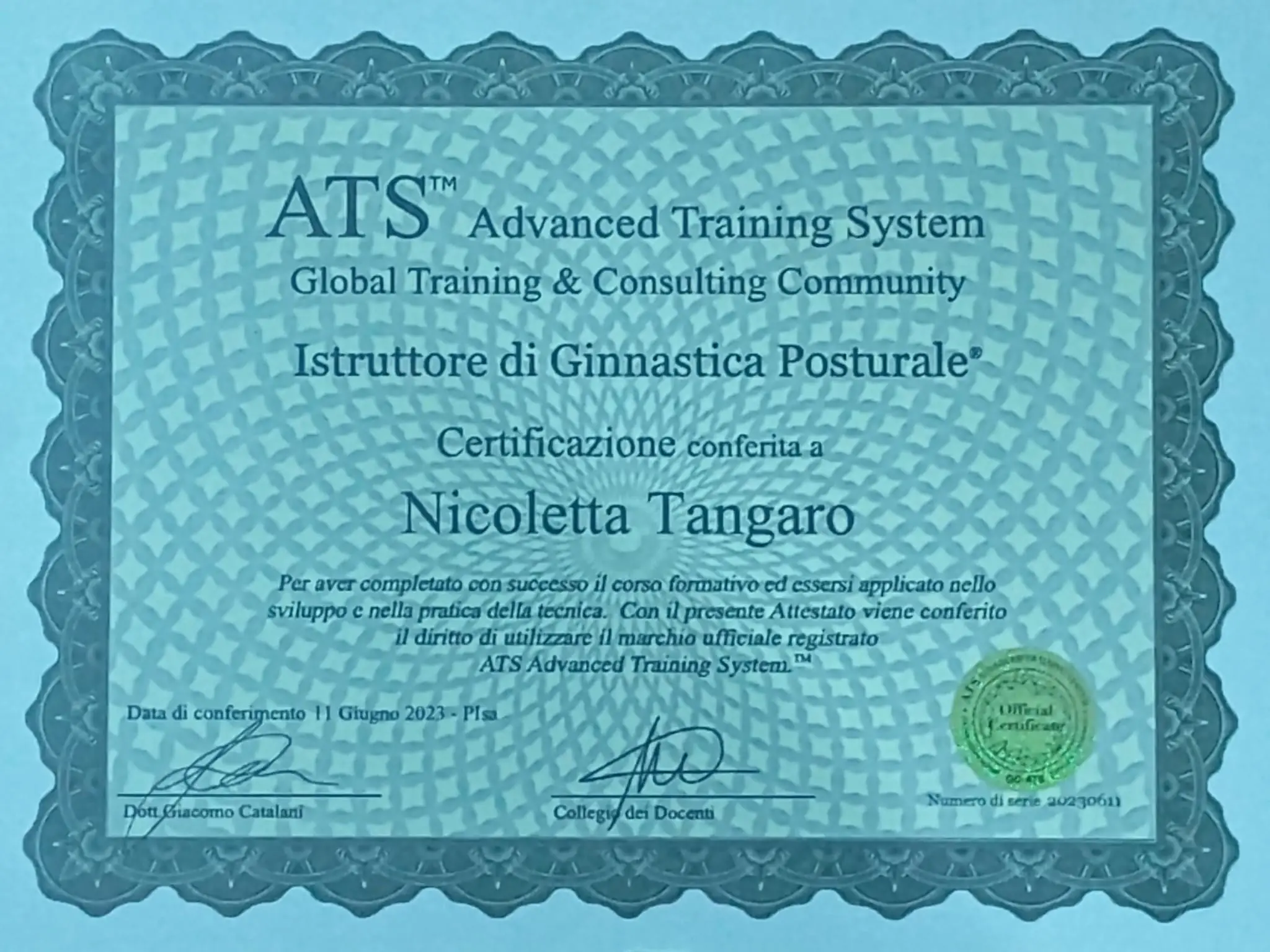 Diploma posturale ats Nicoletta